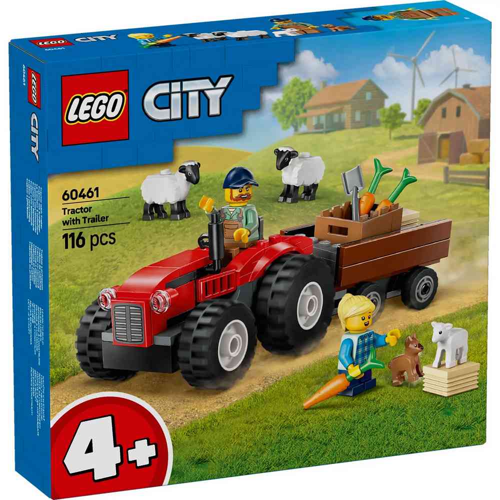 LEGO CITY RED FARM TRACTOR WITH TRAILER  AND  SHEEP 